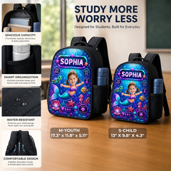 Custom Photo Kids Front Printed Backpack - Personalized Back To School Gifts For Kids - Little Mermaid With Big Dreams