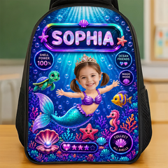Custom Photo Kids Front Printed Backpack - Personalized Back To School Gifts For Kids - Little Mermaid With Big Dreams