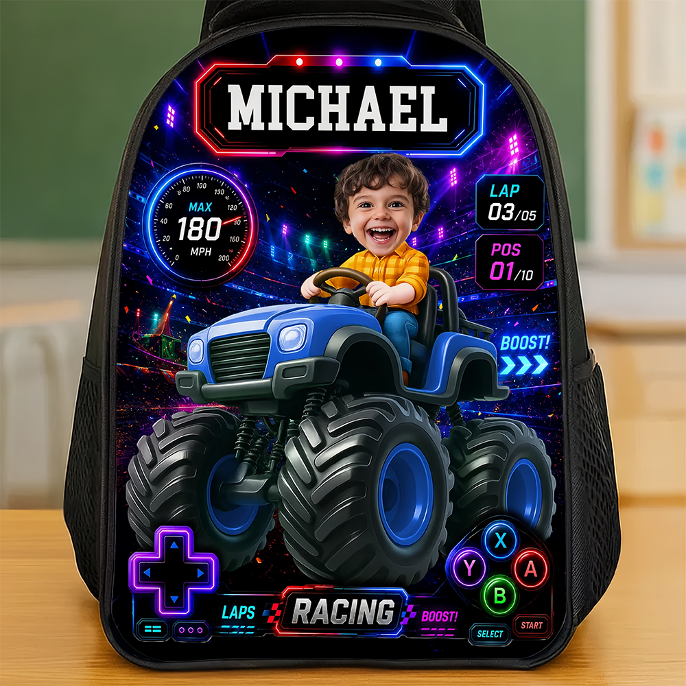 Custom Photo Kids Front Printed Backpack - Personalized Back To School Gifts For Kids - Level Up School Mode