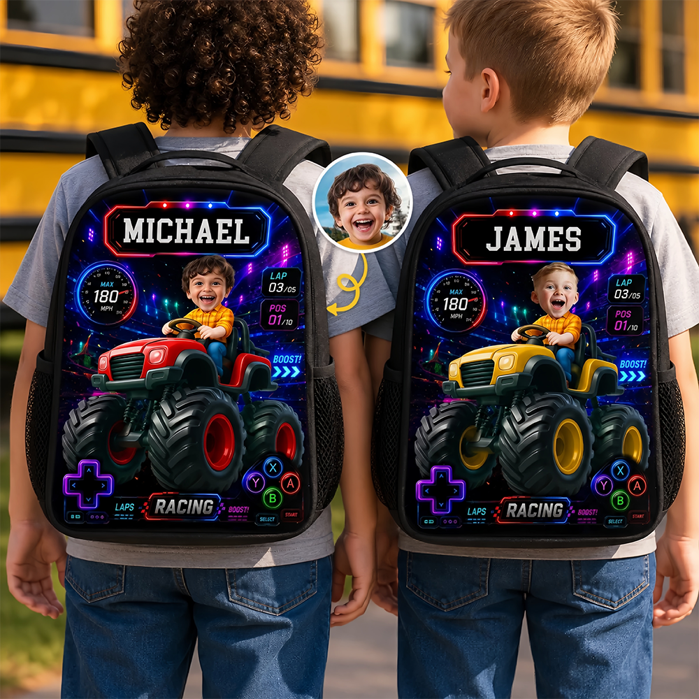 Custom Photo Kids Front Printed Backpack - Personalized Back To School Gifts For Kids - Level Up School Mode