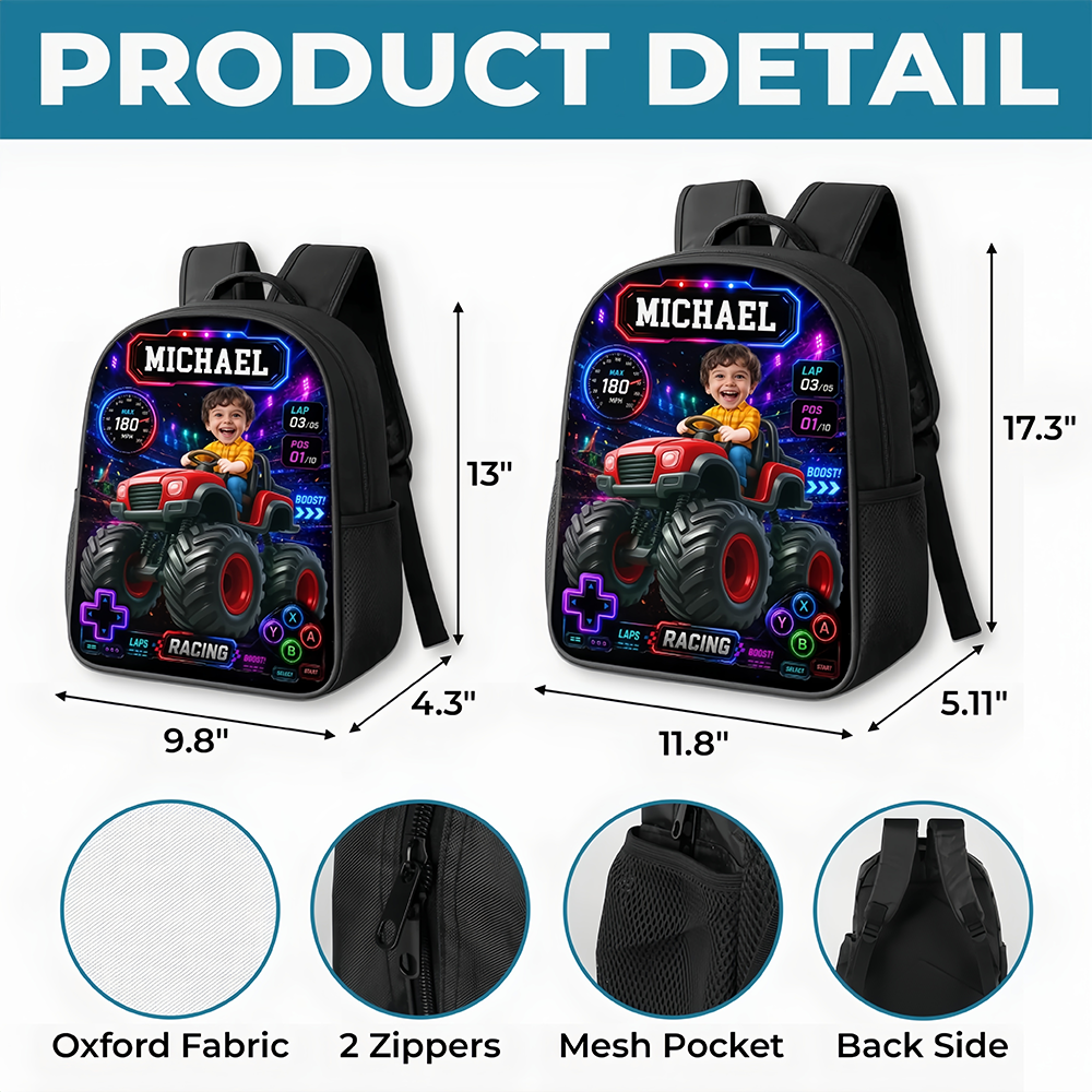 Custom Photo Kids Front Printed Backpack - Personalized Back To School Gifts For Kids - Level Up School Mode
