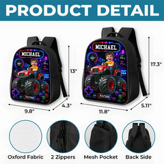 Custom Photo Kids Front Printed Backpack - Personalized Back To School Gifts For Kids - Level Up School Mode