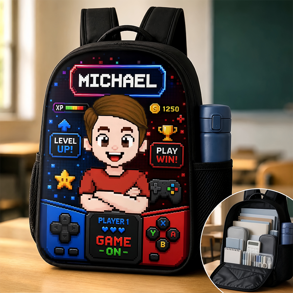 Custom Kids Front Printed Backpack - Personalized Back To School Gifts For Kids - School Mode Game On