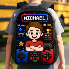 Custom Kids Front Printed Backpack - Personalized Back To School Gifts For Kids - School Mode Game On