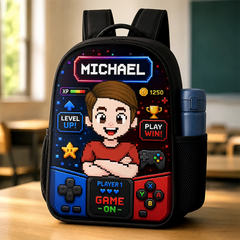 Custom Kids Front Printed Backpack - Personalized Back To School Gifts For Kids - School Mode Game On
