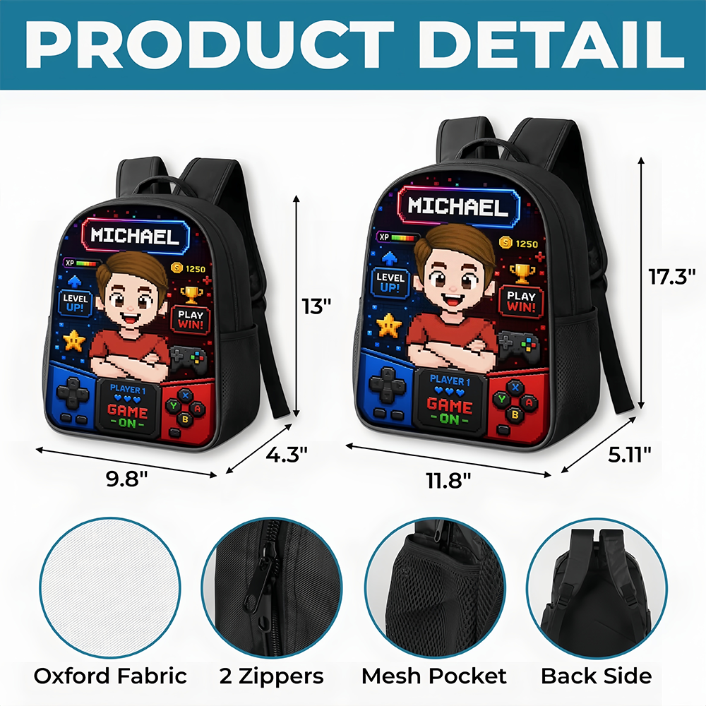 Custom Kids Front Printed Backpack - Personalized Back To School Gifts For Kids - School Mode Game On