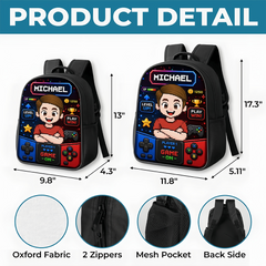 Custom Kids Front Printed Backpack - Personalized Back To School Gifts For Kids - School Mode Game On