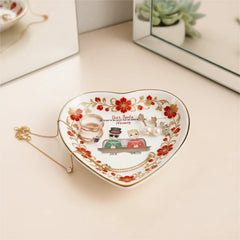 Custom  Photo Ceramic Trinket Tray with Elegant Red Floral Vine Border-Dear Santa