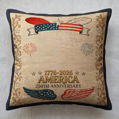 Customized Retro American Series Square Throw Pillow, Personalized Text, Patriotic Theme, 250th Anniversary Decorative Seat Cover Set