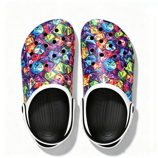 Multiple printed swimming slippers, with custom patterns on the upper part