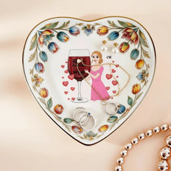 Custom  Photo Ceramic Trinket Tray with Colorful Tulip Floral Border-I'm my own valentine