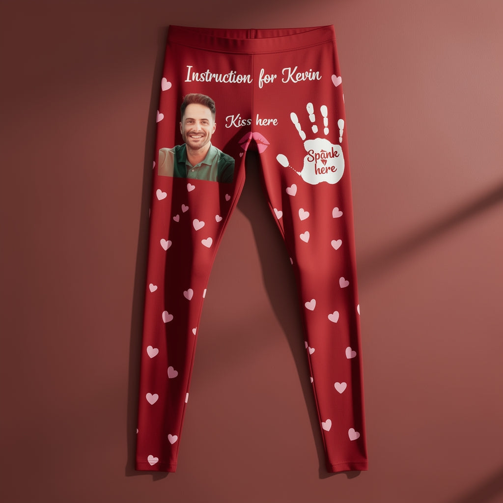 Women's Sexy Red Heart Print Yoga Pants - "Instruction for Kiss & Spank" High-Waist Push Up Leggings for Playful Loungewear