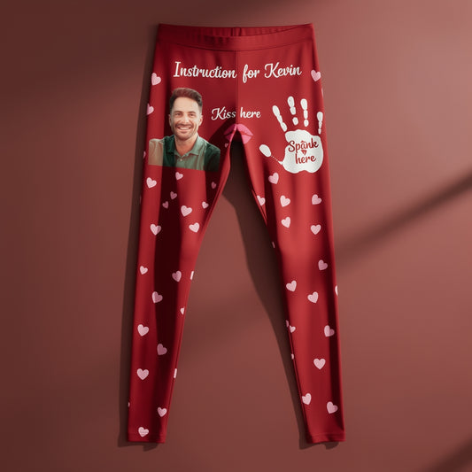 Women's Sexy Red Heart Print Yoga Pants - "Instruction for Kiss & Spank" High-Waist Push Up Leggings for Playful Loungewear