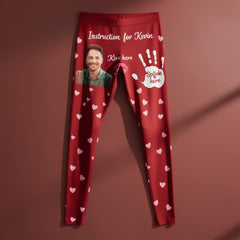 Women's Sexy Red Heart Print Yoga Pants - "Instruction for Kiss & Spank" High-Waist Push Up Leggings for Playful Loungewear