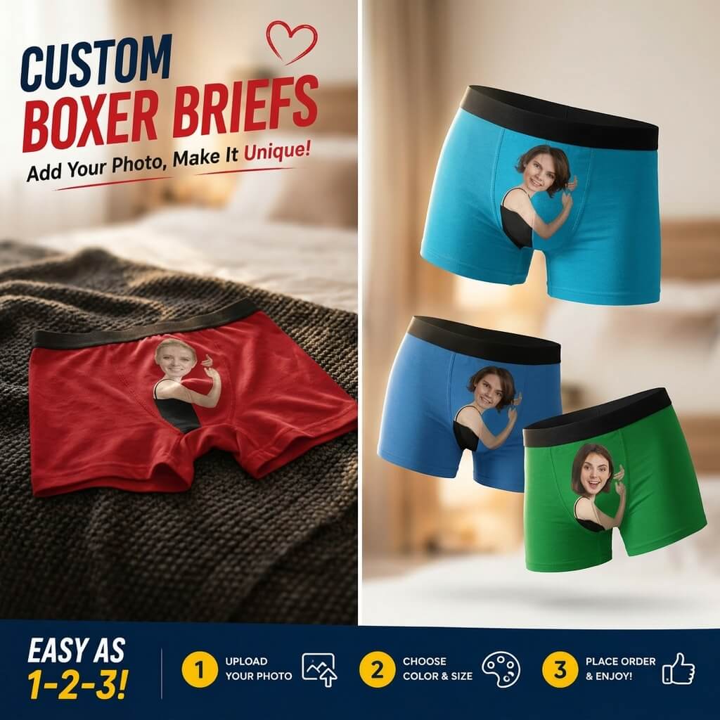Girl Face Hug Boxer, Personalized Boxer, Funny Valentine Gift For Him, Custom Photo