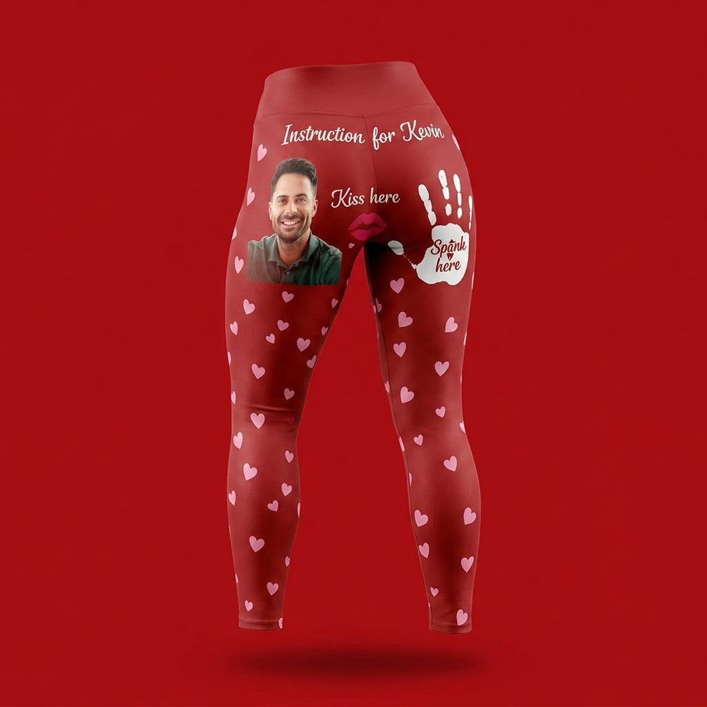 Women's Sexy Red Heart Print Yoga Pants - "Instruction for Kiss & Spank" High-Waist Push Up Leggings for Playful Loungewear