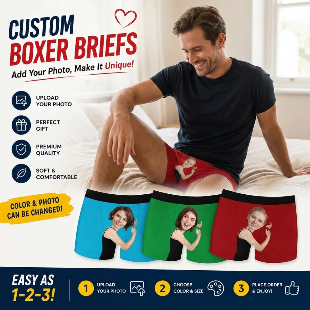 Girl Face Hug Boxer, Personalized Boxer, Funny Valentine Gift For Him, Custom Photo