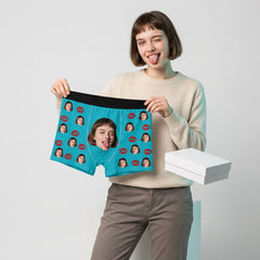 Custom Photo Kiss Me Men's Boxers – Upload Her Face on Red Lips Underwear – Unique Anniversary, Valentine's Day or Gag Gift for Him