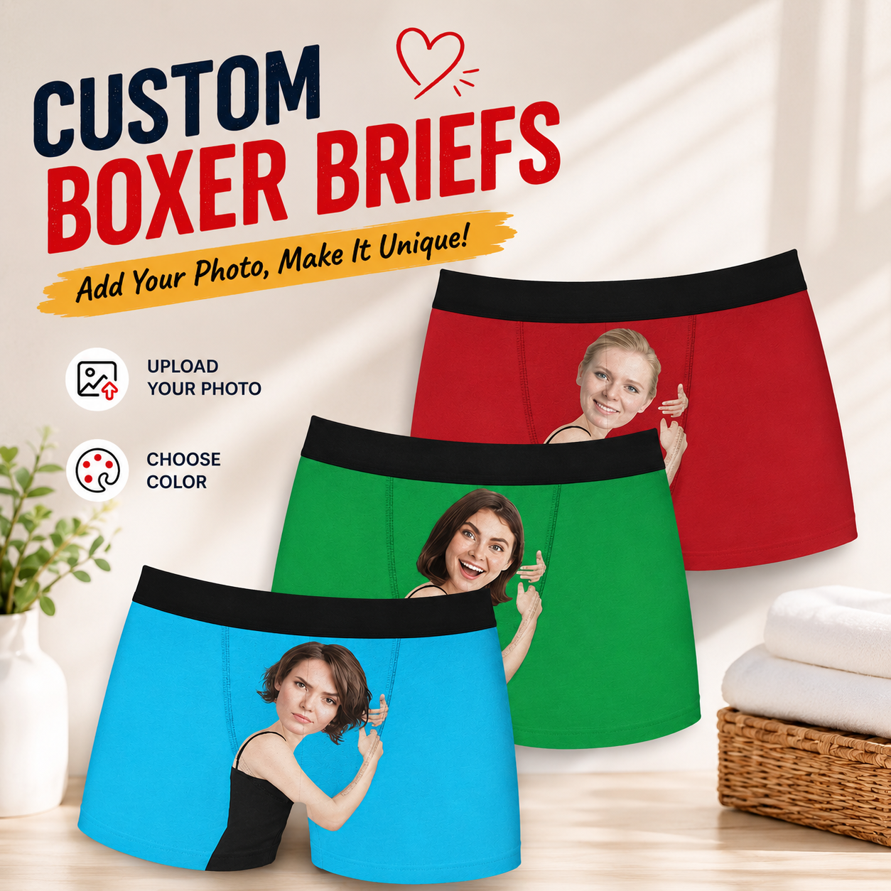 Girl Face Hug Boxer, Personalized Boxer, Funny Valentine Gift For Him, Custom Photo
