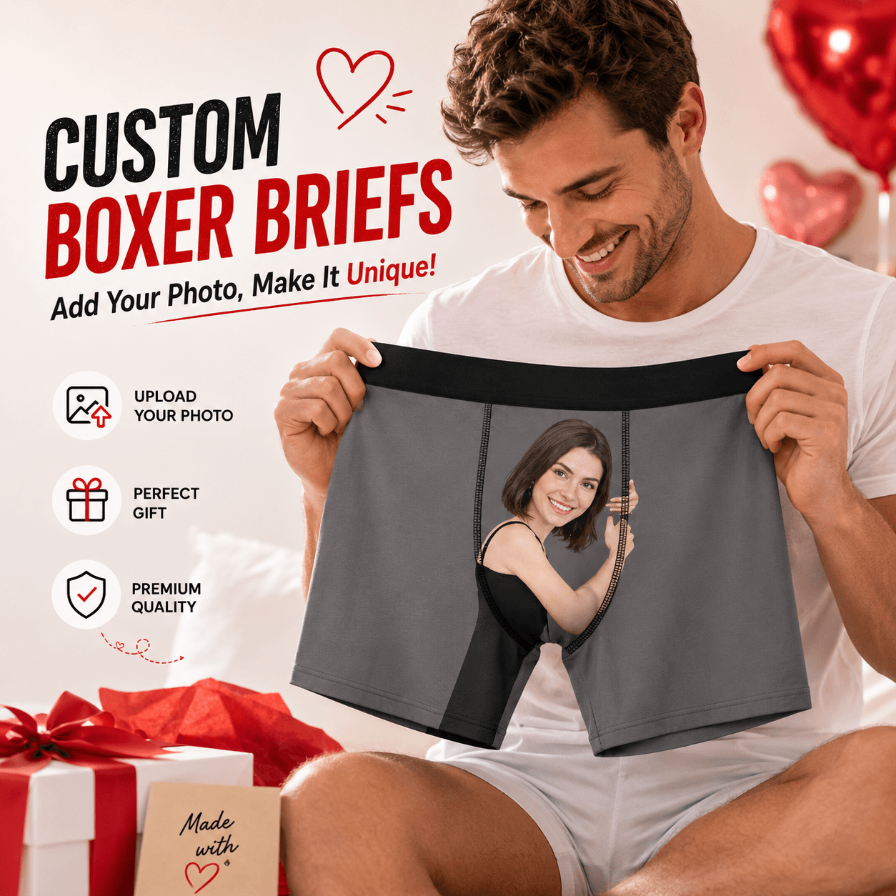 Girl Face Hug Boxer, Personalized Boxer, Funny Valentine Gift For Him, Custom Photo