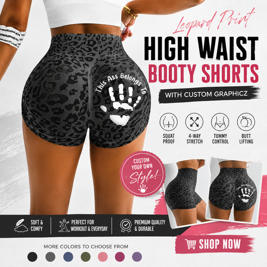 Leopard Print High Waist Booty Shorts with Custom Graphic（副本）