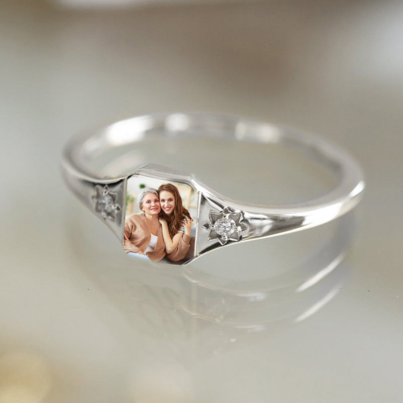 Personalized Couple Photo Birthstone Custom Ring