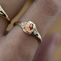 Personalized Couple Photo Birthstone Custom Ring