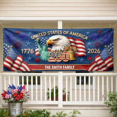 Custom Polyester Outdoor Banner - Personalized America 250th Anniversary Gifts For Mom, Dad, Brother, Sister, Kids - Together We Shine Bright