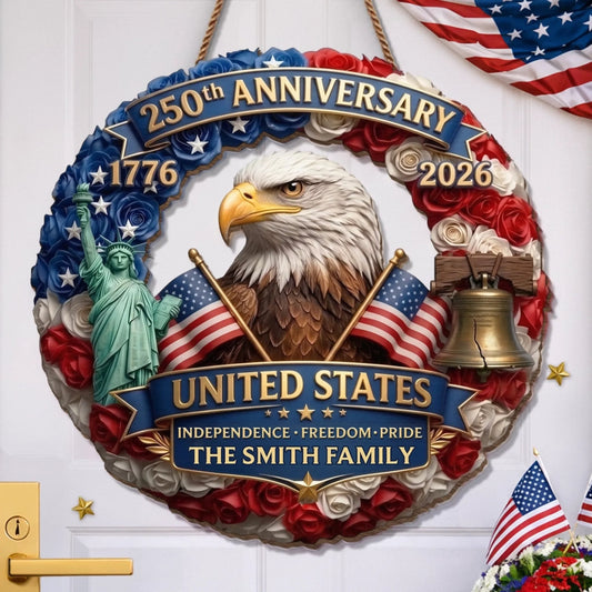 Custom Wood Sign - Personalized America 250th Anniversary Gifts For Mom, Dad, Brother, Sister, Kids - Born Free Living Proud