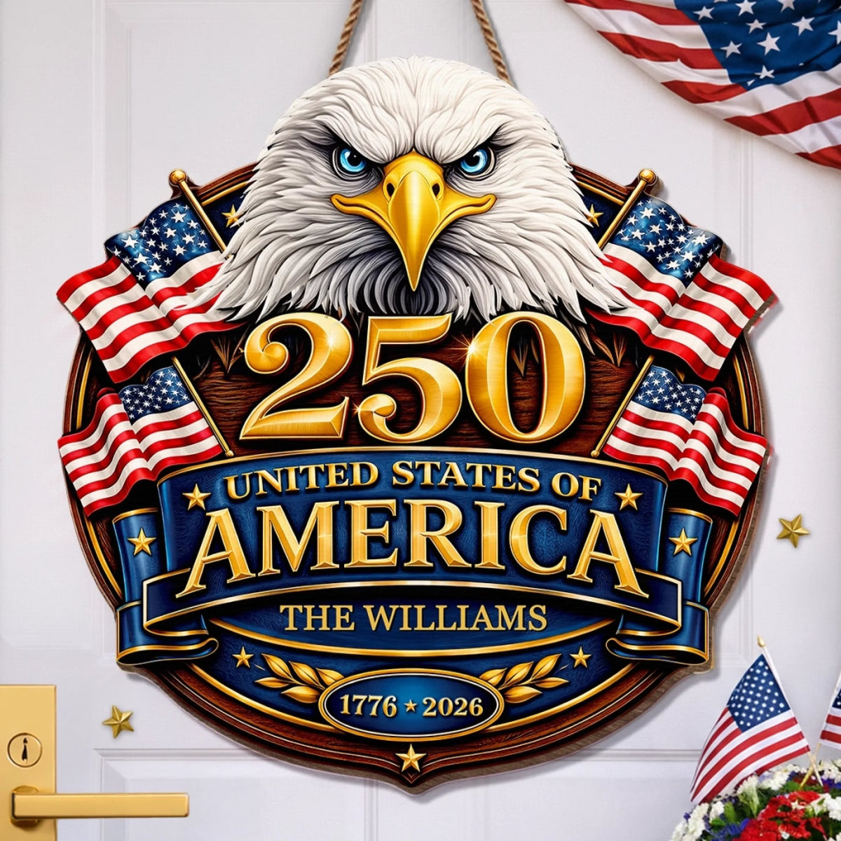 Custom Wood Sign - Personalized America 250th Anniversary Gifts For Mom, Dad, Brother, Sister, Kids - Proud Hearts Stand United