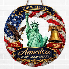 Custom Wood Sign - Personalized America 250th Anniversary Gifts For Mom, Dad, Brother, Sister, Kids - United In Freedom Since 1776