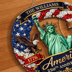 Custom Wood Sign - Personalized America 250th Anniversary Gifts For Mom, Dad, Brother, Sister, Kids - United In Freedom Since 1776