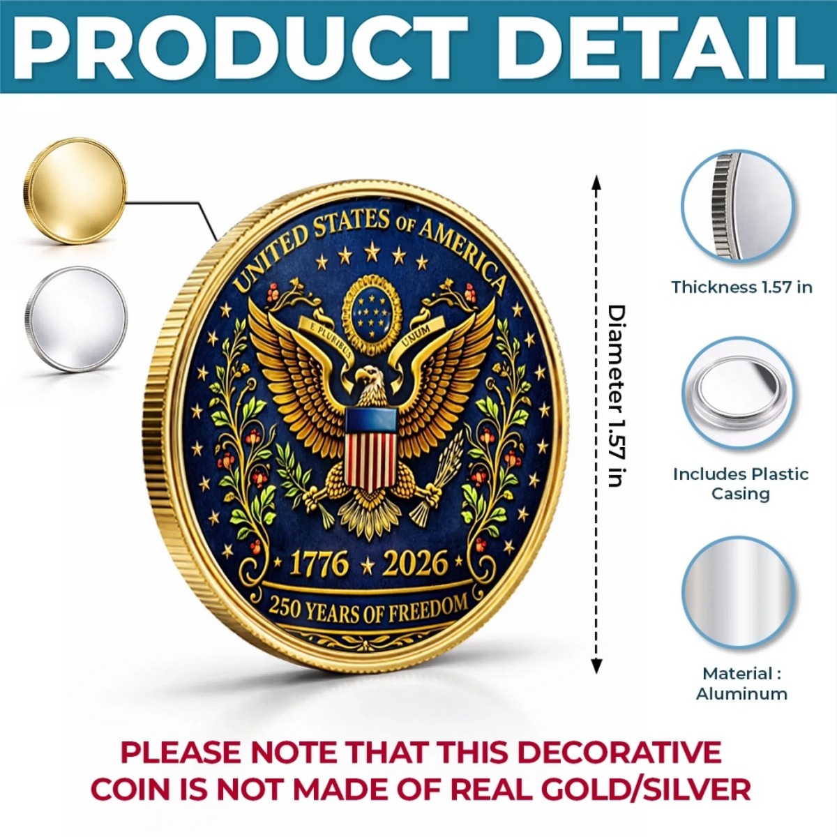Commemorative Keepsake Coin - America 250th Anniversary Gifts For Women, Men - Strong Roots Bright Future
