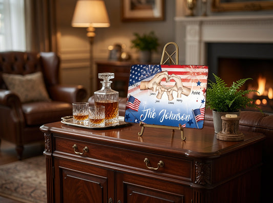 Custom Patriotic Family Hands Heart Personalized Vintage Metal Wall Sign