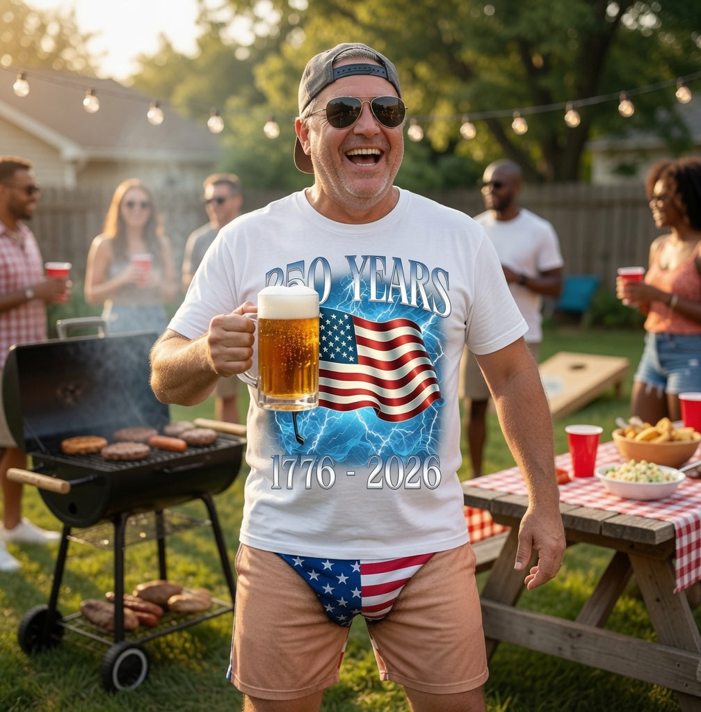 Novelty Fake Body Hair American Flag Split Print Swim Trunks, Funny Patriotic Quick Dry Board Shorts For Summer Beach Party