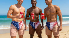 Novelty Fake Body Hair American Flag Split Print Swim Trunks, Funny Patriotic Quick Dry Board Shorts For Summer Beach Party