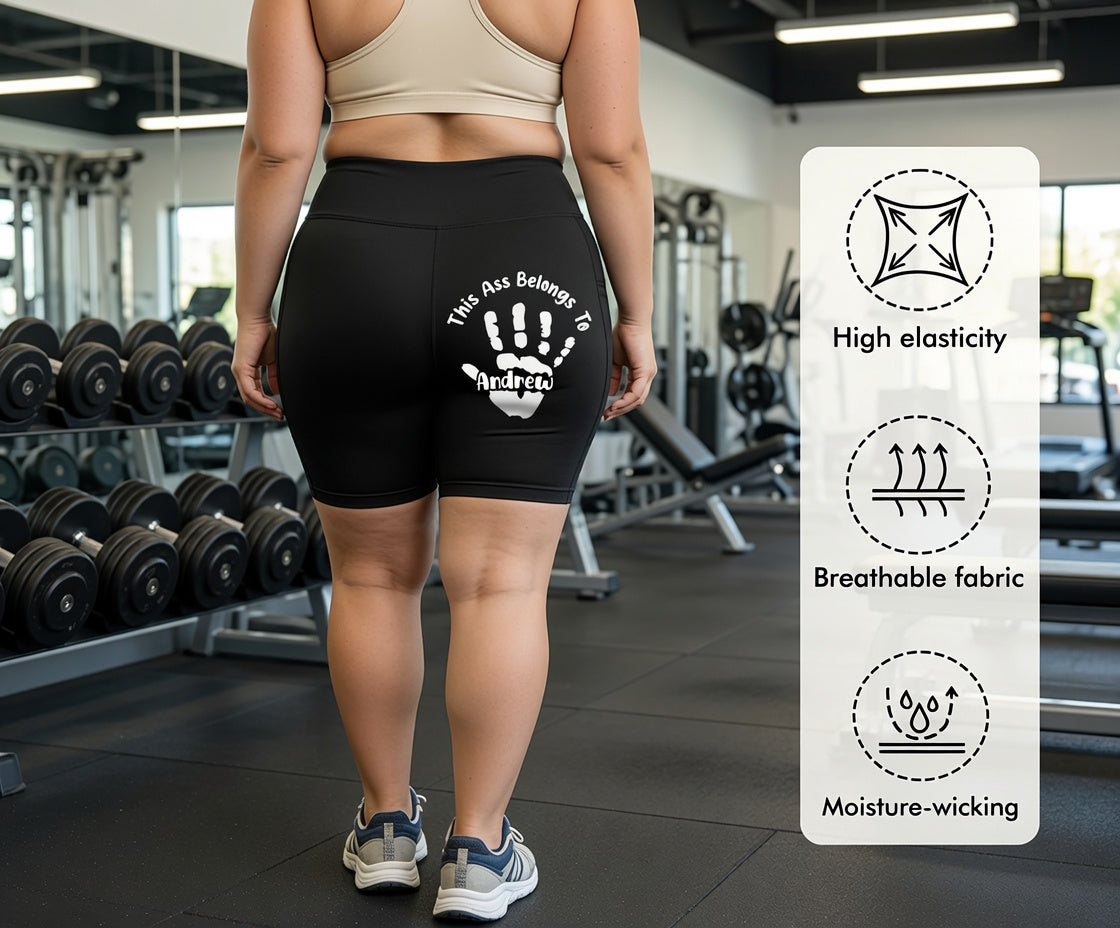 Extra-large size yoga shorts - Customized handprint with personalized text
