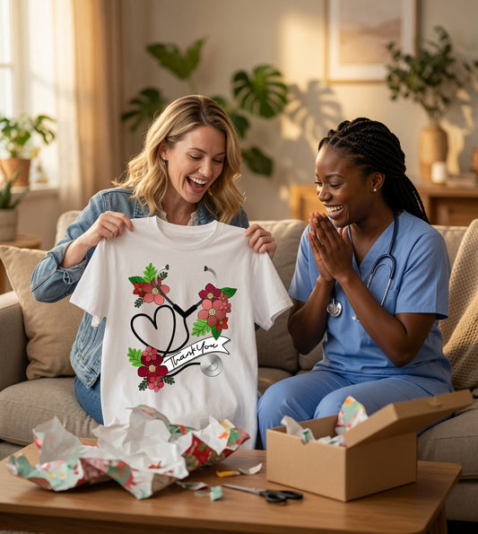 Fashion nurse lifestyle graffiti pattern white short-sleeved shirt