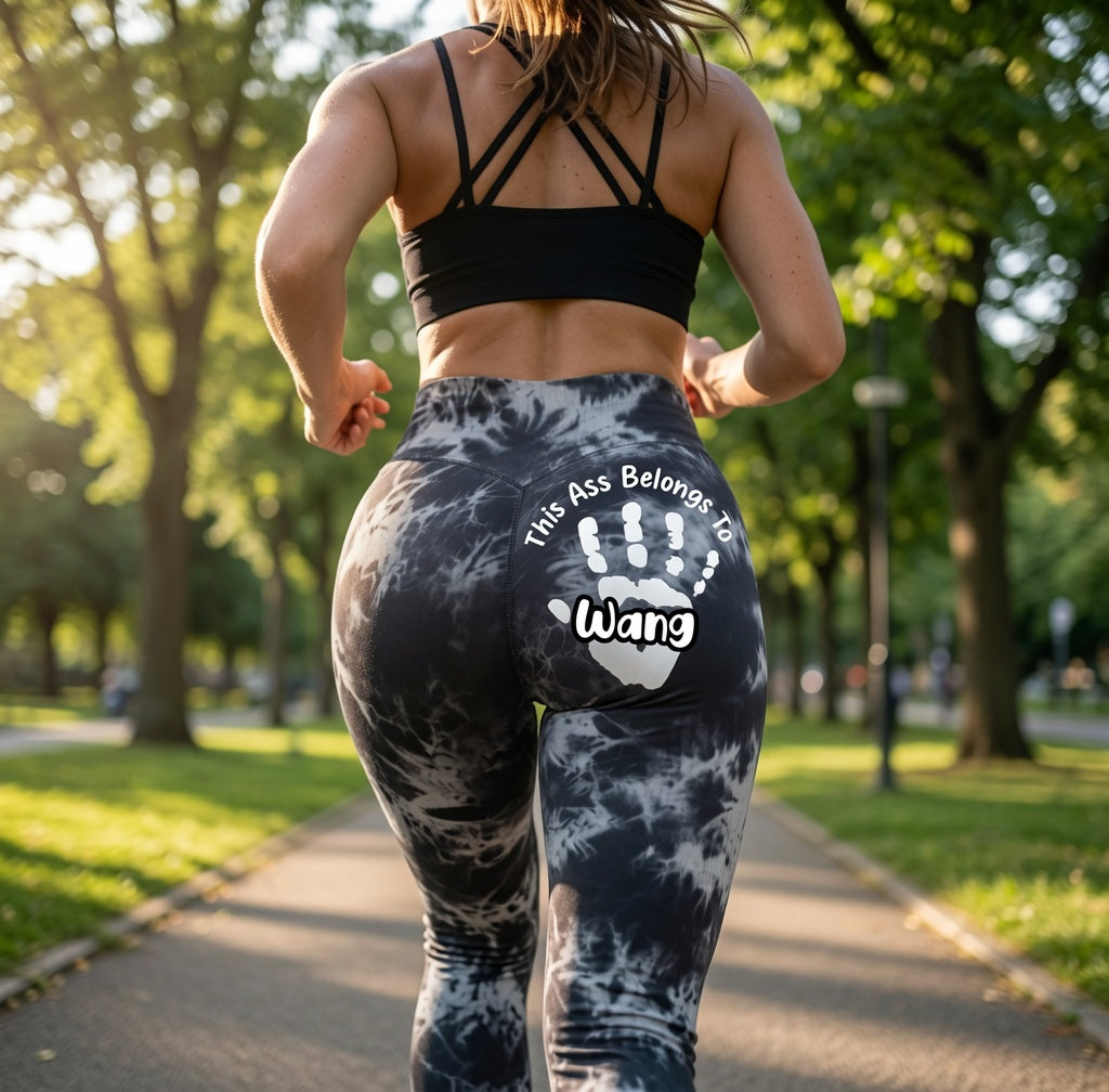 Customized handprint personalized text - Thigh-raising high-waist yoga shorts
