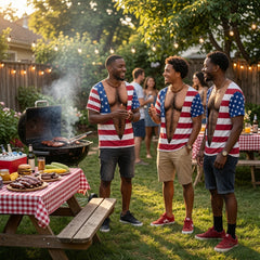 Vintage Distressed American Flag Fake Open Chest Hair Graphic T-Shirt, Funny Patriotic Novelty Tee For Independence Day Party