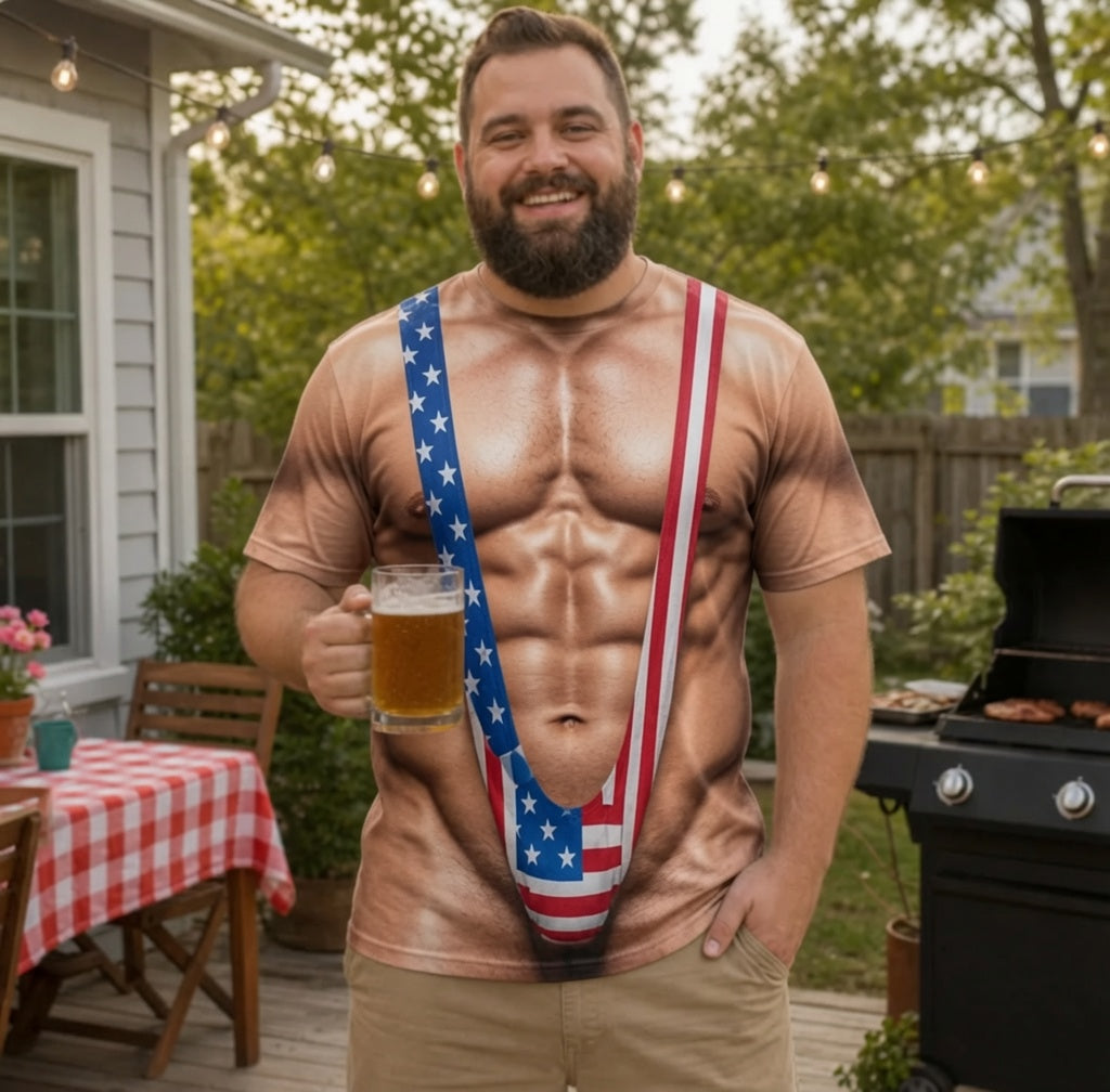 "Real Men" Novelty Short-Sleeve T-Shirt – Sexy Low-Crotch Pants Design (US 250th Anniversary Edition)