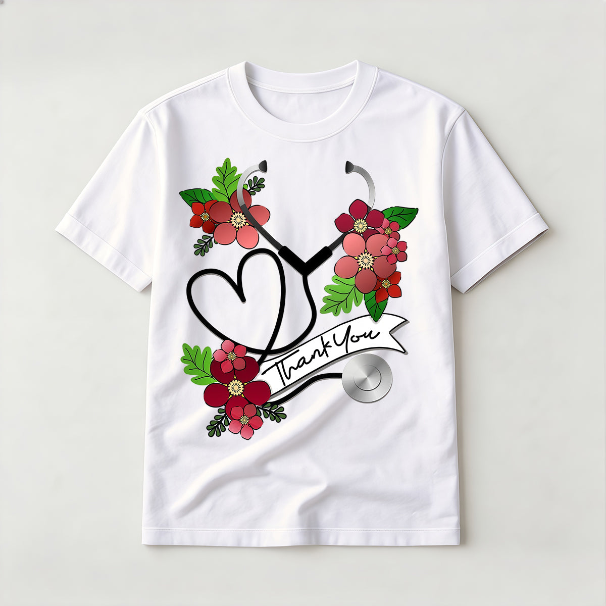 Fashion nurse lifestyle graffiti pattern white short-sleeved shirt