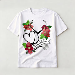 Fashion nurse lifestyle graffiti pattern white short-sleeved shirt