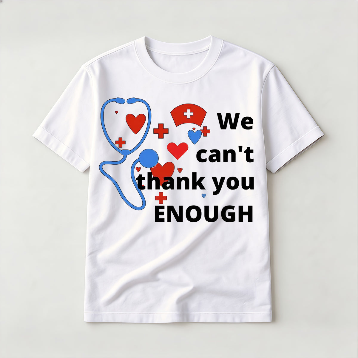 Fashion nurse lifestyle graffiti pattern white short-sleeved shirt