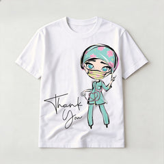 Fashion nurse lifestyle graffiti pattern white short-sleeved shirt