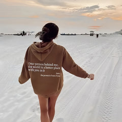 Dear Person Behind Me,the World Is A Better Place,with You In It,love,the Person In Front Of You,Women's Plush Letter Printed Kangaroo Pocket Drawstring Printed Hoodie Unisex Trendy Hoodies